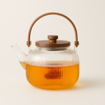 Théière en verre et bois