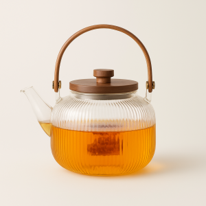 Théière en verre et bois
