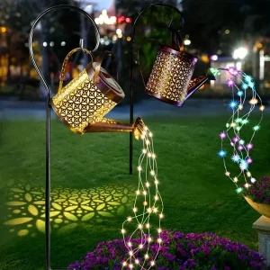 Grande lanterne solaire rétro en métal, arrosoir lumineux étanche pour jardin