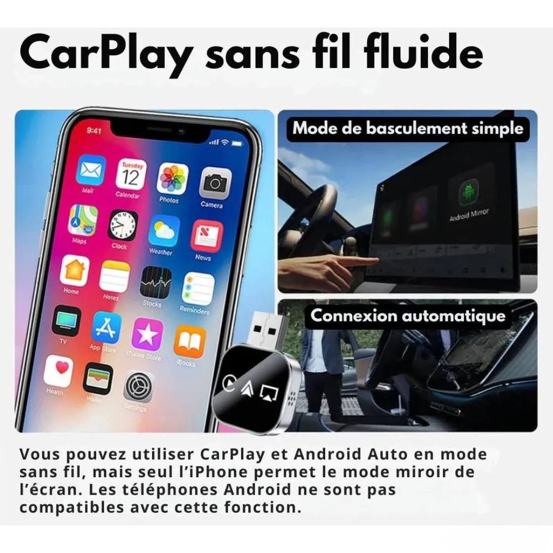 CarPlay Sans Fil 3-en-1 – Apple & Android, AirPlay – Image 2