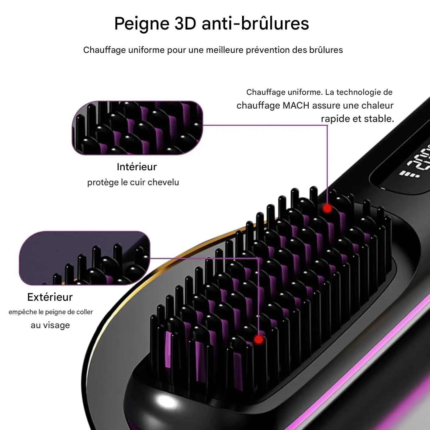 Brosse Lissante Portable Sans Fil avec Écran LCD – Image 3