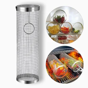 Cylindre Barbecue Inox Panier Grill Mesh Fumoir Accessoire BBQ