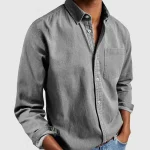 Chemise Homme Lin Oversize Décontractée Col Rabattu Travail Bureau
