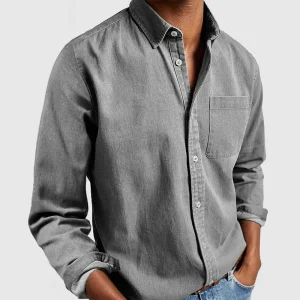 Chemise Homme Lin Oversize Décontractée Col Rabattu Travail Bureau