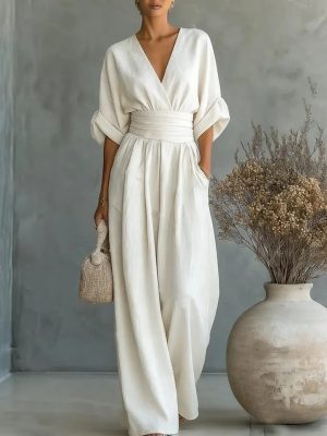 Combinaison Femme Fluide Décolleté V – Élégance et Confort