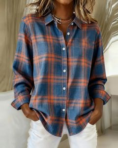 Chemise femme carreaux coton décontractée automne printemps confort polyvalente