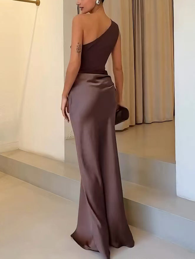 Robe maxi de fête plissée une épaule chic femme – Image 8