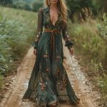 Robe bohème femme longue avec taille ceinturée chic