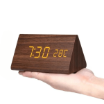 Lampe de chevet horloge LED bois commande vocale