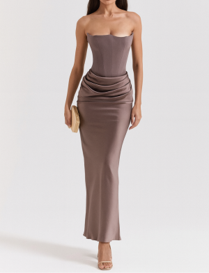 Robe de Soirée Longue Bustier Drapée – Femme