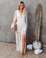 Robe longue femme décolleté V fendue élégante soirée
