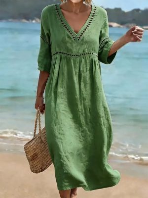 Robe Estivale Ample en Coton Respirant Mi-longue