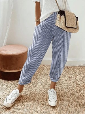 Pantalon femme rayé à revers élégant