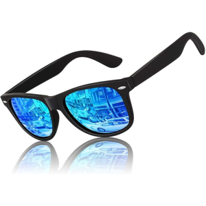 Monture noire mate _ Verres miroir bleu glacier