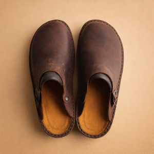 Mules Homme Faciles à Enfiler Cuir Cousues Main Confort