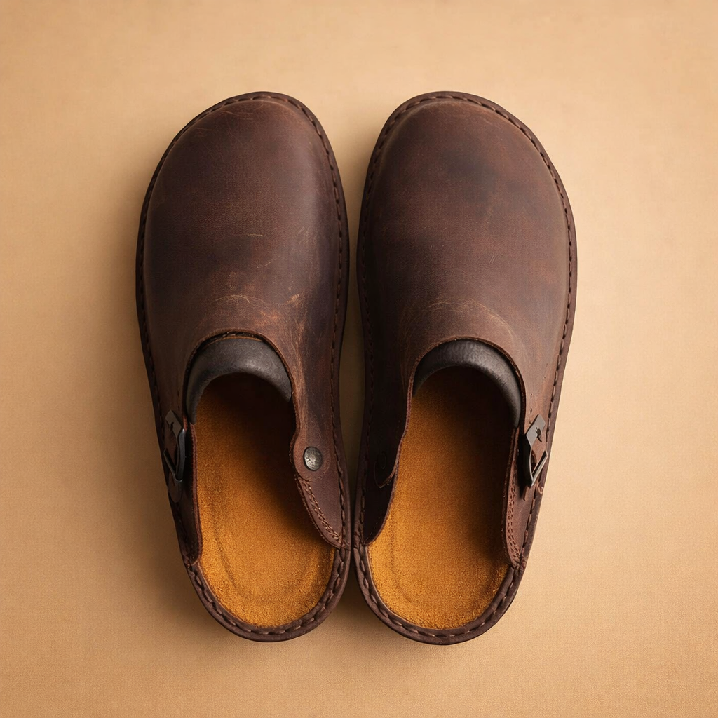 Mules Homme Faciles à Enfiler Cuir Cousues Main Confort