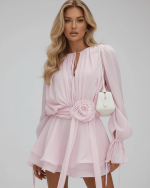 Robe Moulante Rose Manches Évasées Soirée Élégante