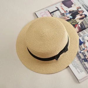 Chapeau paille femme panama plage été nœud papillon protection soleil