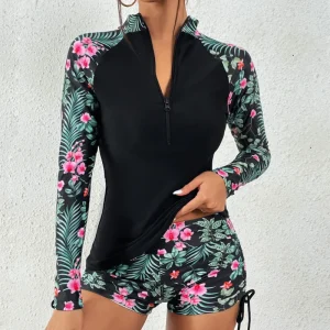 Ensemble tankini femme deux pièces manches longues plage
