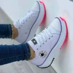 Baskets compensées femme toile lacets semelle plateforme décontractées mode