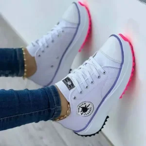 Baskets compensées femme toile lacets semelle plateforme décontractées mode