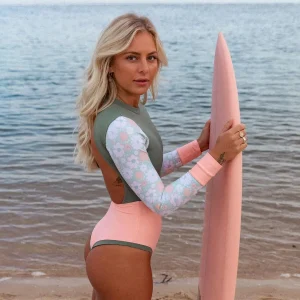 Maillot bain vintage une pièce surf manches longues femme
