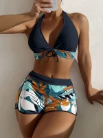 Maillot deux pièces taille haute imprimé style Europe