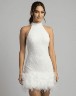 Robe de cocktail paillettes col licou moulant