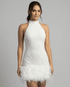 Robe de cocktail paillettes col licou moulant