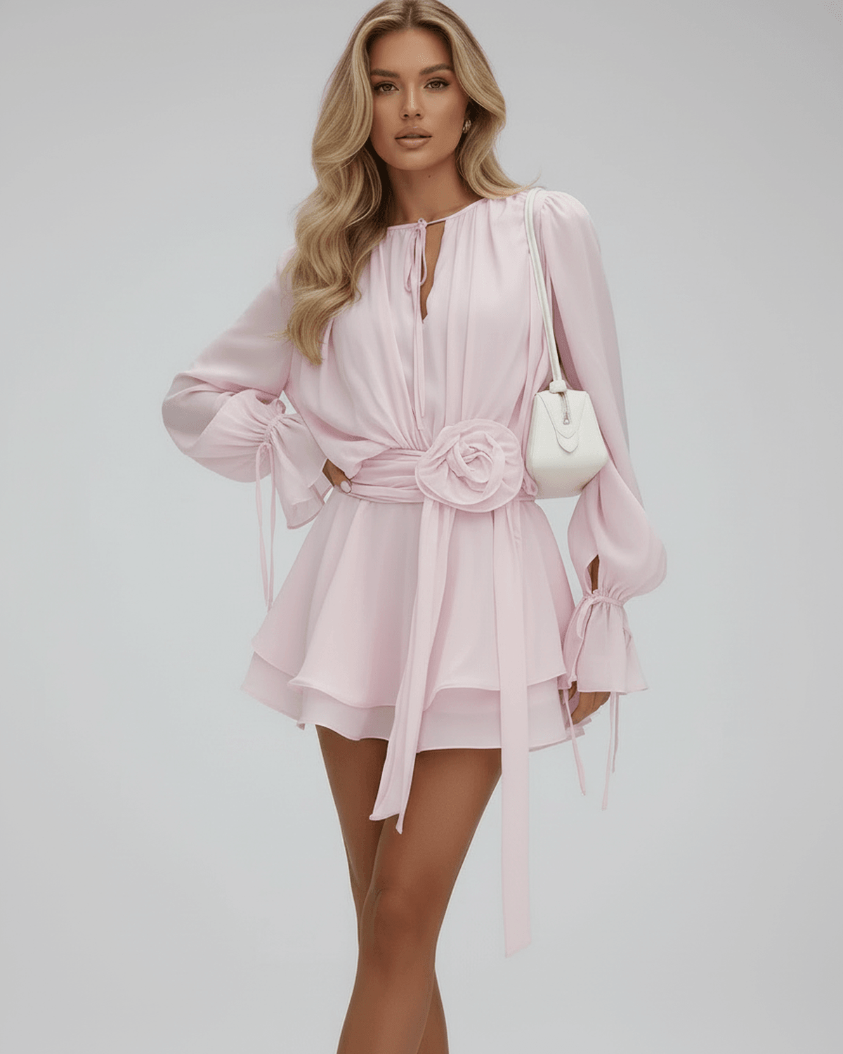 Robe Moulante Rose Manches Évasées Soirée Élégante – Image 7