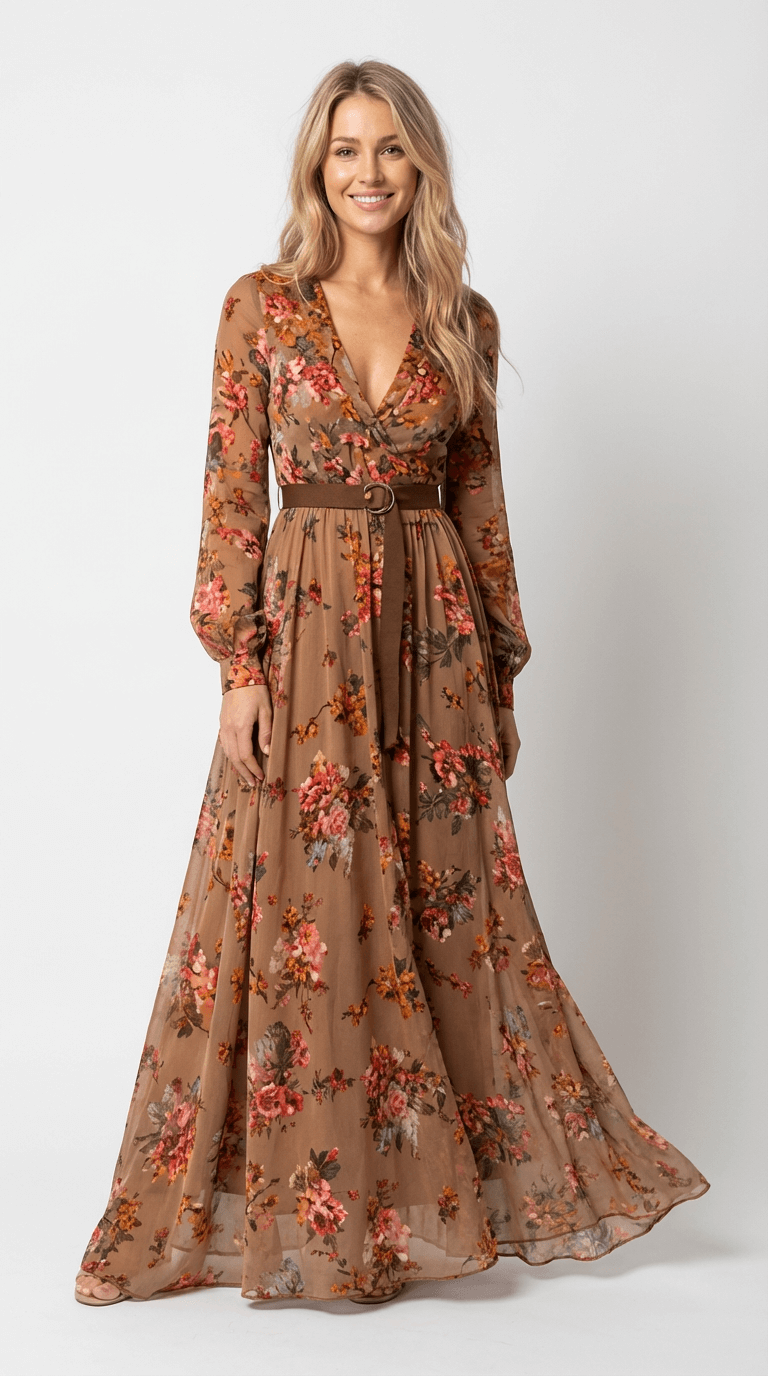 Robe Maxi Fluide Femme Imprimée Manches Longues – Image 3