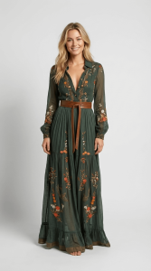 Robe Maxi Fluide Femme Imprimée Manches Longues