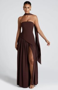Robe bustier longue fendue style corset tendance femme