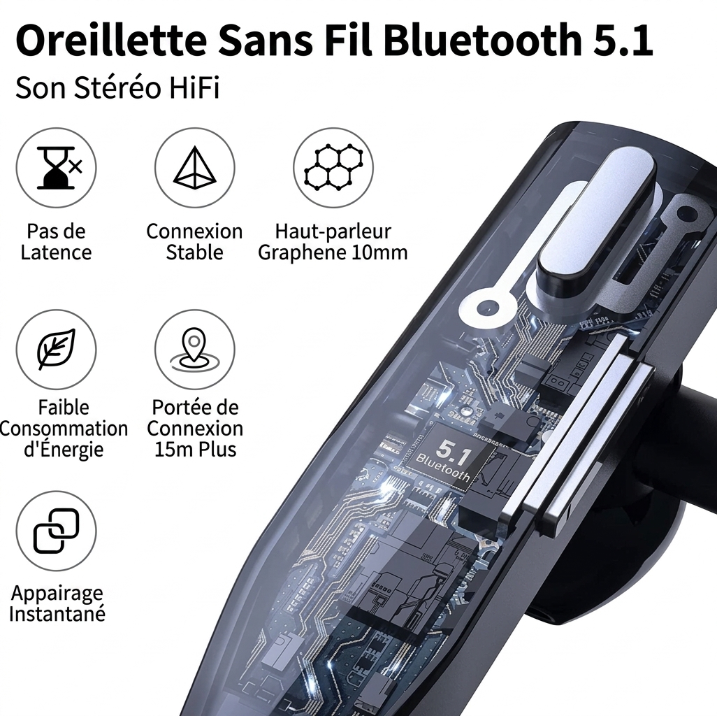 Oreillette Bluetooth micro anti-bruit longue autonomie professionnelle – Image 3
