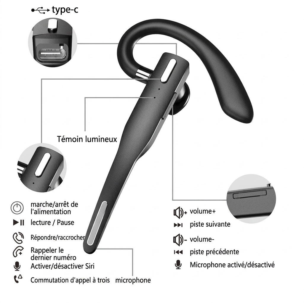 Oreillette Bluetooth micro anti-bruit longue autonomie professionnelle – Image 4