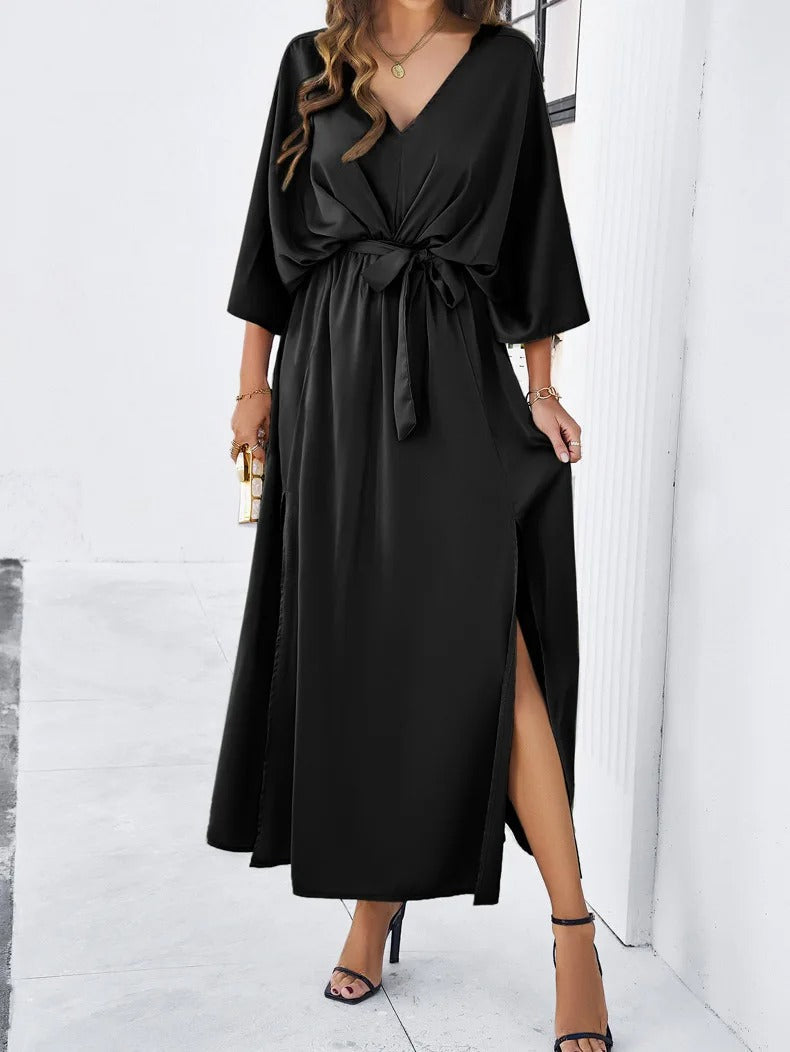 Robe Longue Fluide Femme Col V Polyester Printemps – Image 4