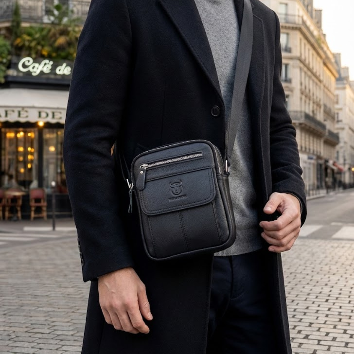 Sacoche homme cuir synthétique bandoulière réglable – Image 3