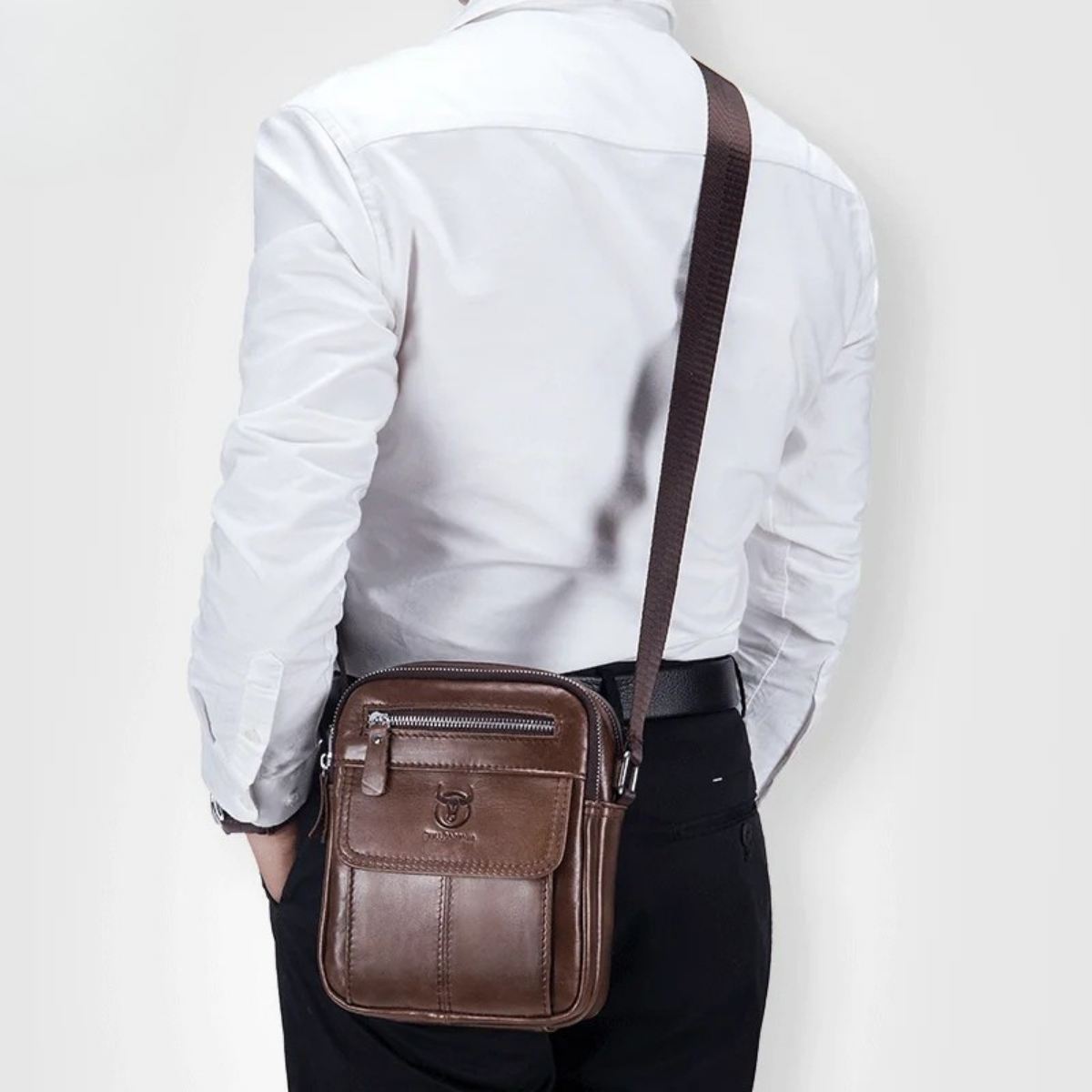 Sacoche homme cuir synthétique bandoulière réglable – Image 10