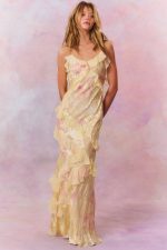 Robe longue fleurie femme volants cérémonie été