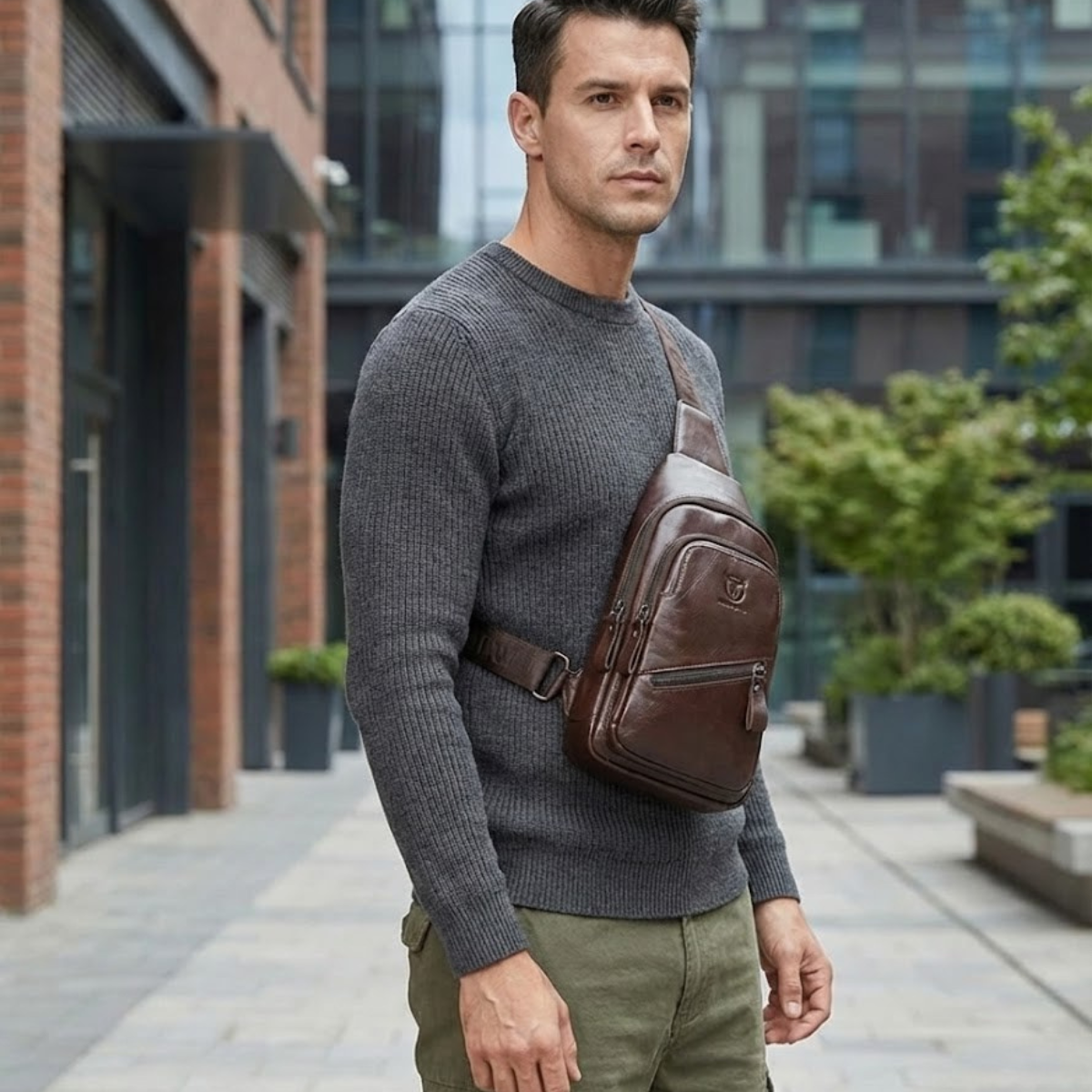 Sacoche homme cuir PU vintage espace tablette – Image 4
