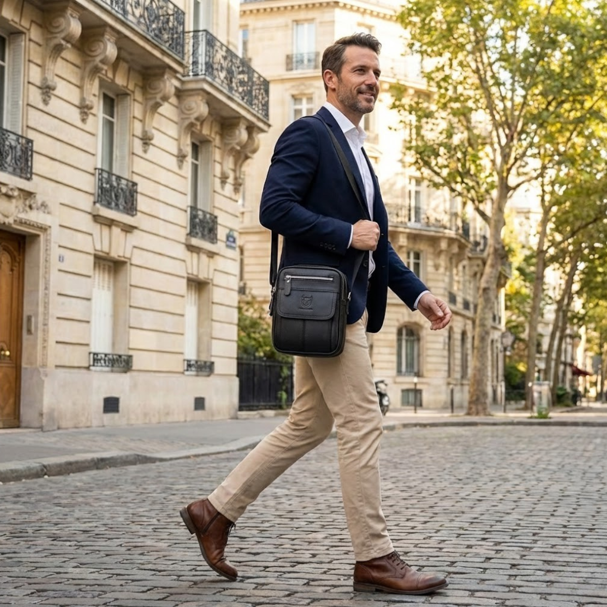 Sacoche homme cuir synthétique bandoulière réglable – Image 4
