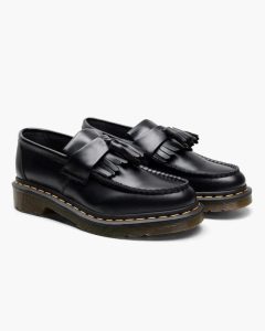 Chaussures plateforme femme noires, style mocassin à franges