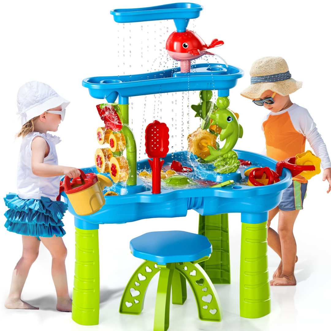 Table de jeu d'eau et de sable enfants multi-niveaux 15 accessoires
