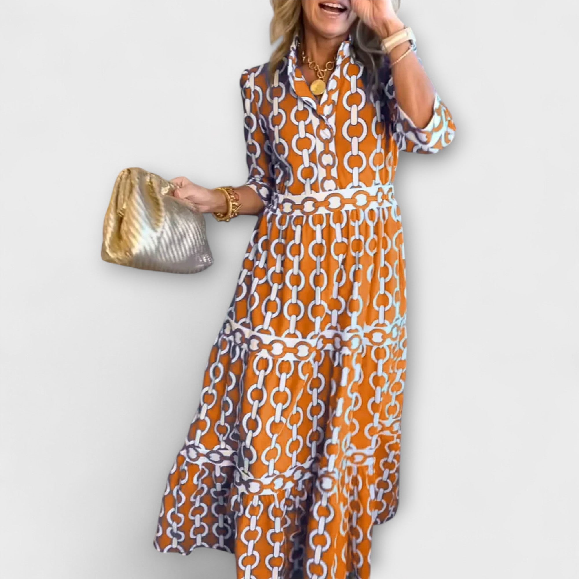 Robe Femme Mi-Longue Motif Chaîne Élégance Quotidienne – Image 5