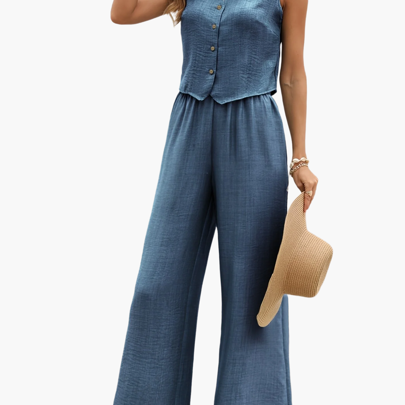 Ensemble fluide femme pantalon large gilet sans manches été – Image 6