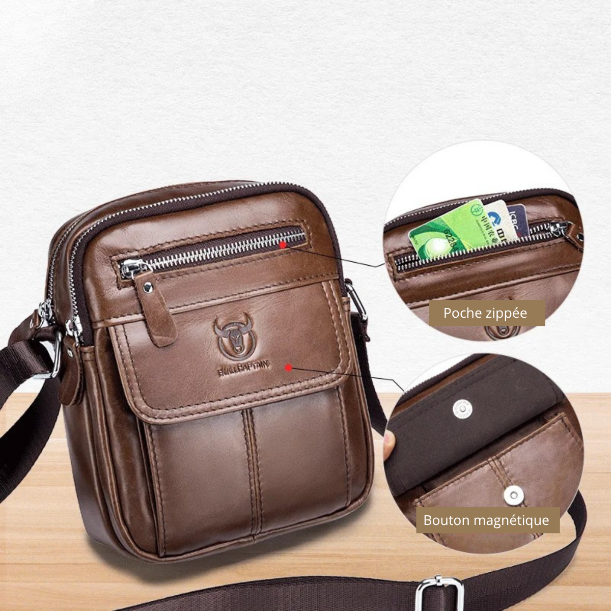 Sacoche homme cuir synthétique bandoulière réglable – Image 12