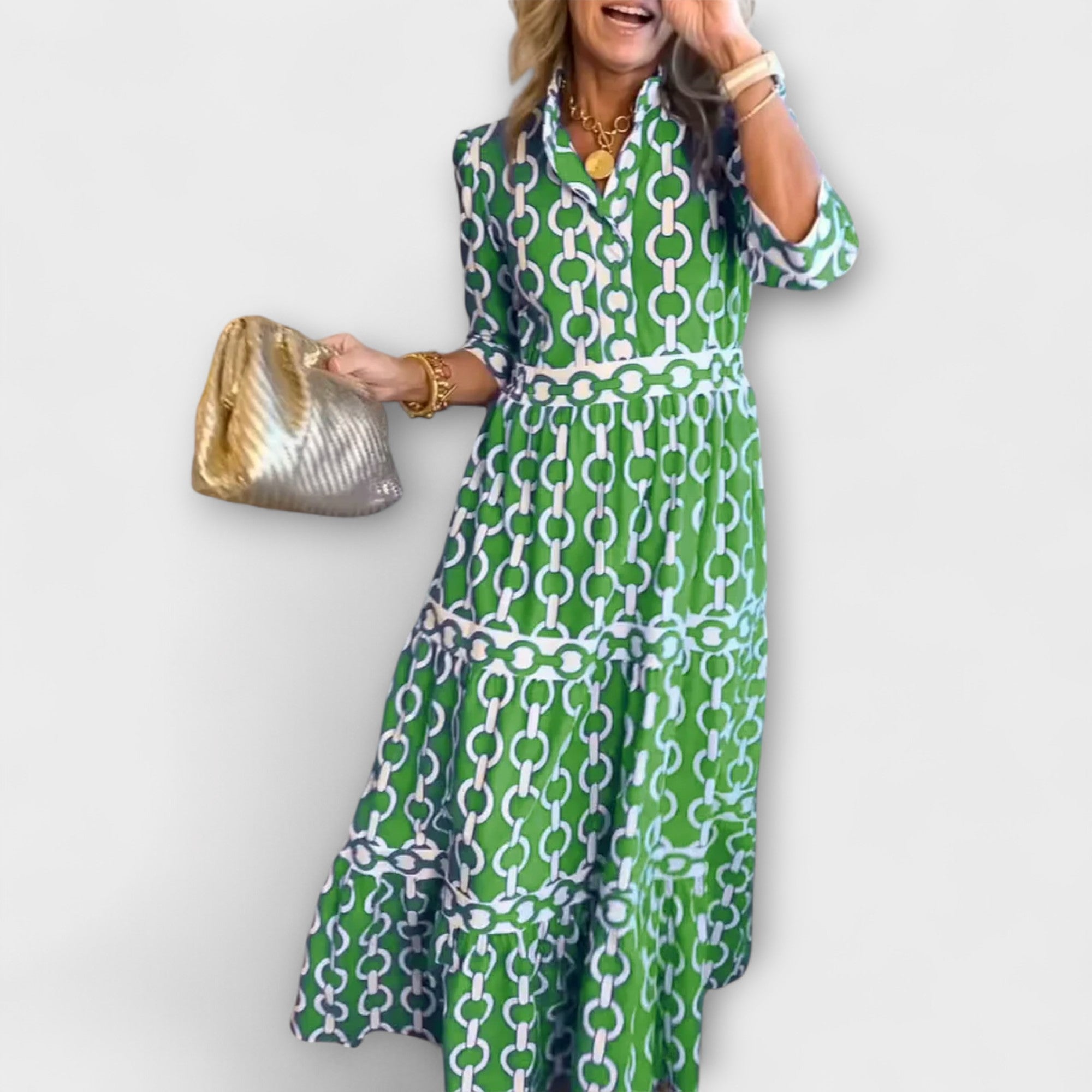 Robe Femme Mi-Longue Motif Chaîne Élégance Quotidienne – Image 3