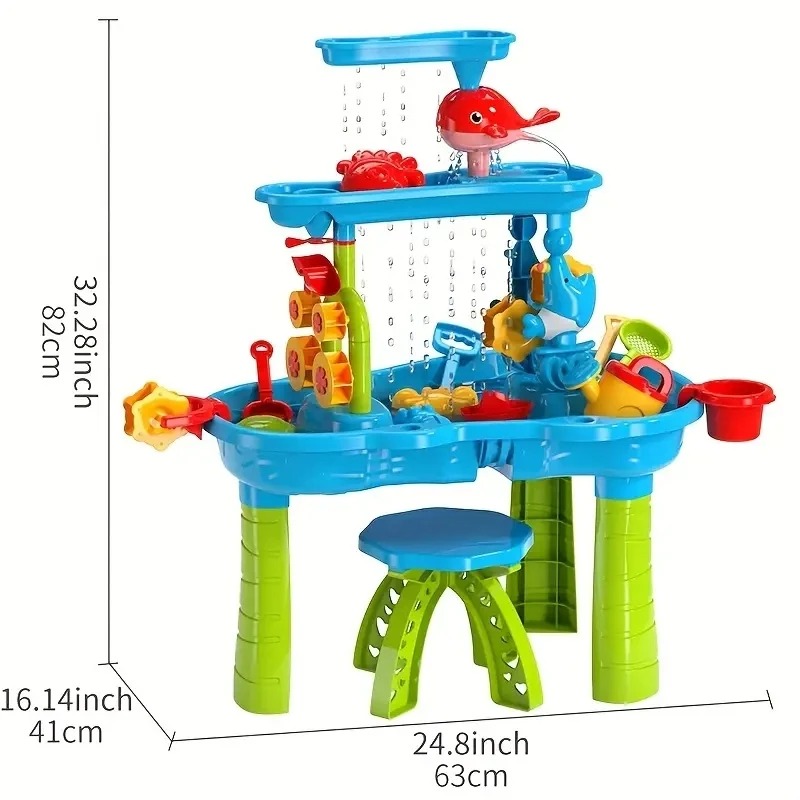 Table de jeu d'eau et de sable enfants multi-niveaux 15 accessoires – Image 7