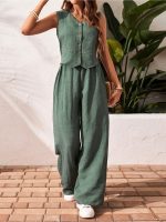 Ensemble fluide femme pantalon large gilet sans manches été