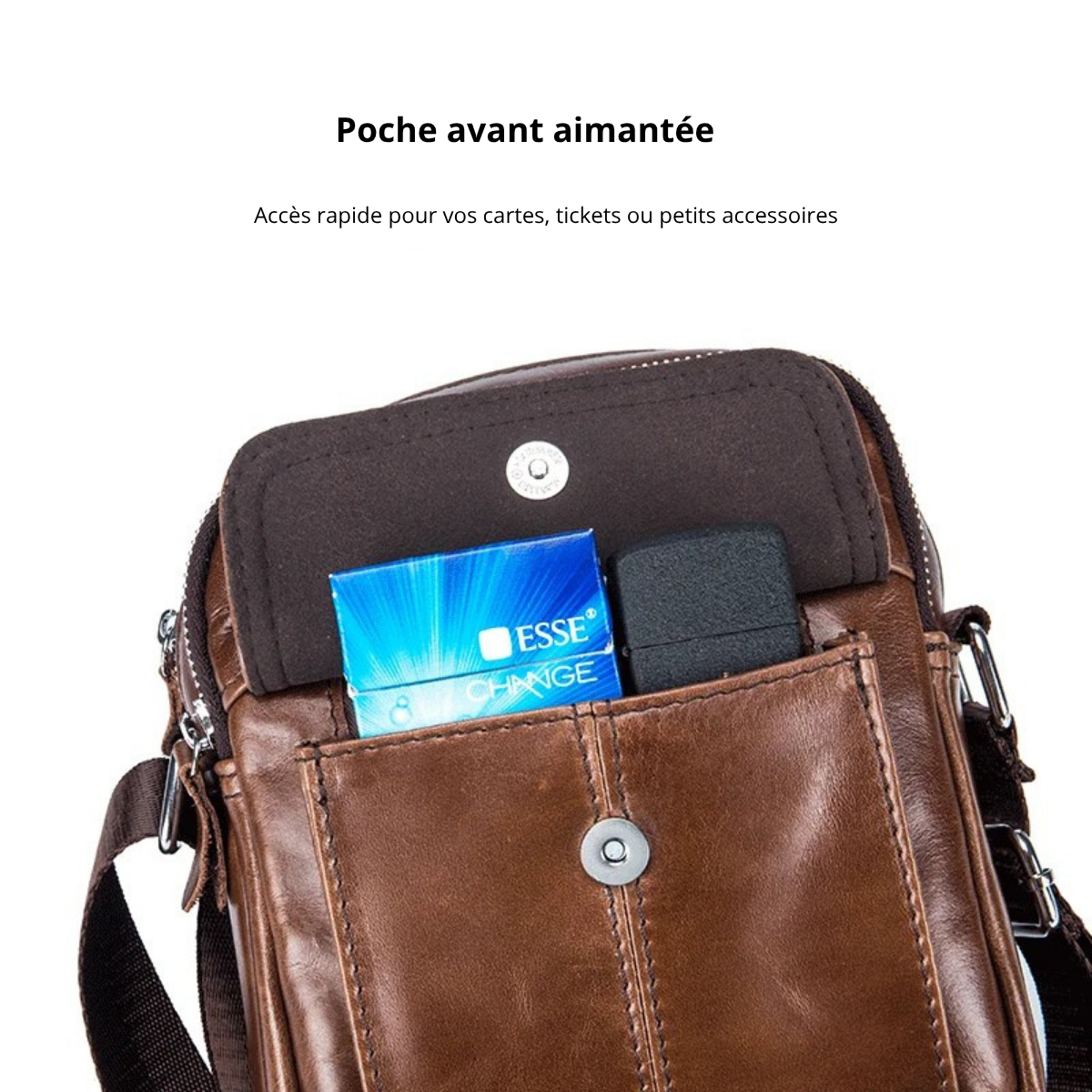 Sacoche homme cuir synthétique bandoulière réglable – Image 11